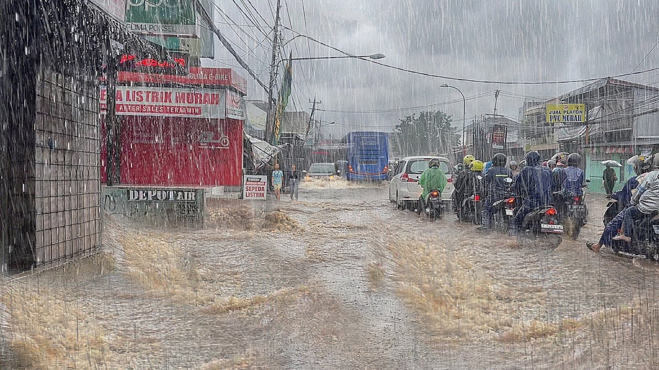 Super Heavy Rain Floods My Village | very cool, suitable for insomnia | walking in heavy rain