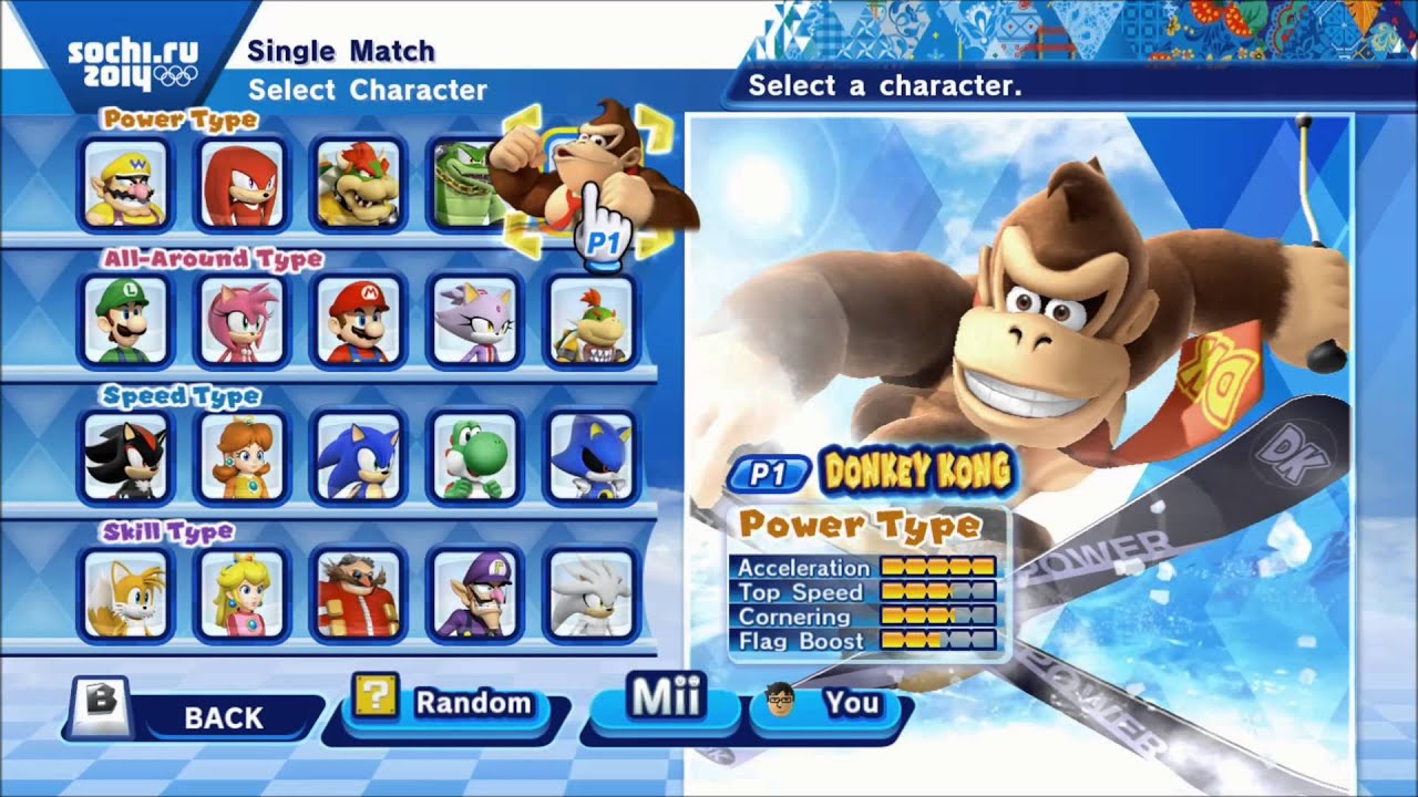 Mario & Sonic at the Sochi 2014 Olympic Winter Games - All Character Selection Animation
