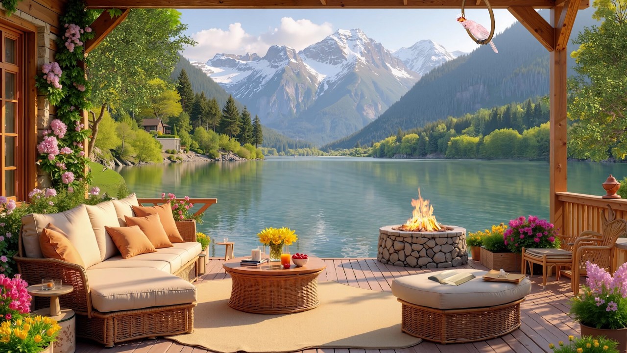 Morning Lakeside Cabin Vibes | Warm Firepit and Calm Nature Ambience