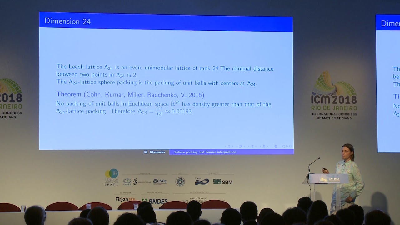 Sharp sphere packings – Maryna Viazovska – ICM2018