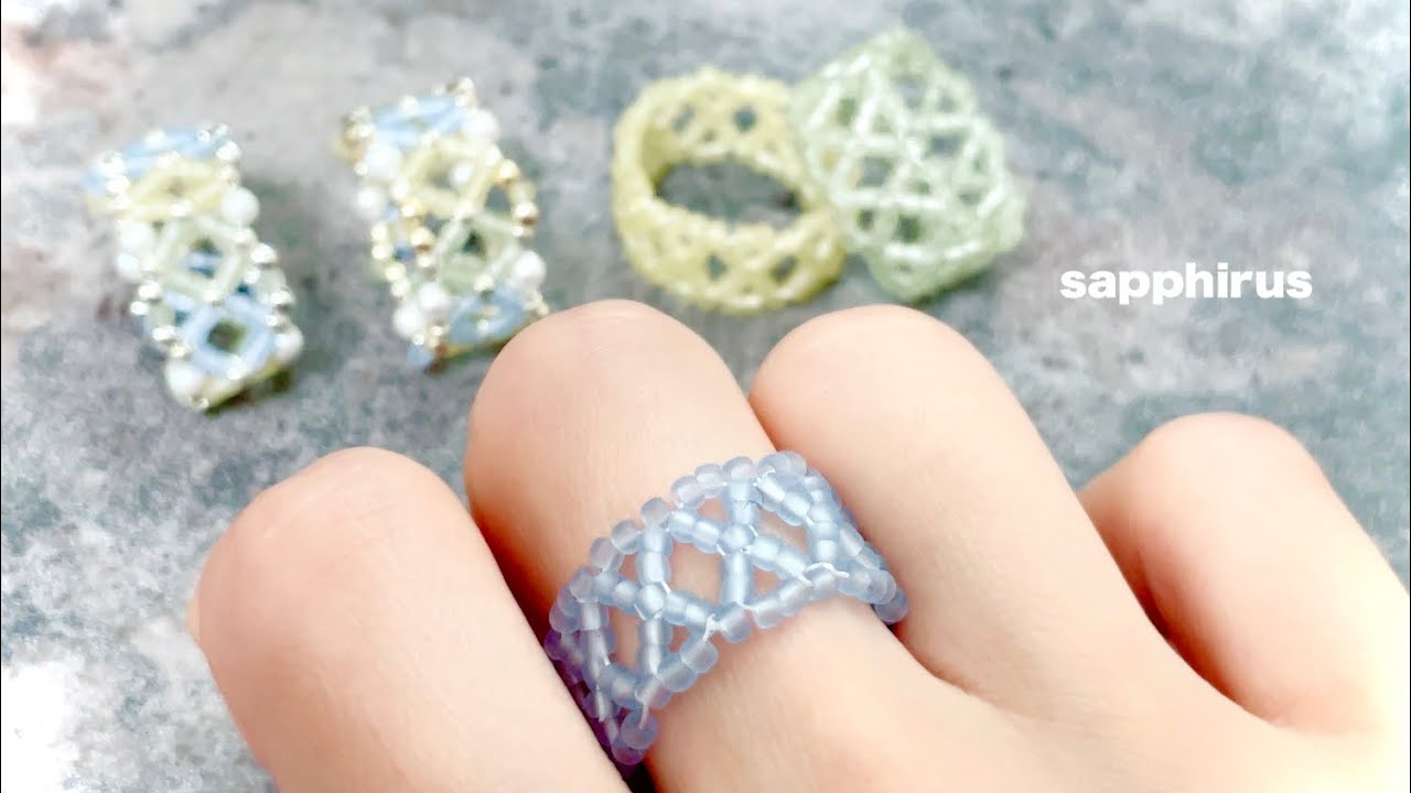 【ビーズステッチ初級】リグラスビーズのリング✳︎作り方/丸小ビーズ/ビーズリング/TOHO Re Glass Beads/Beaded Ring/DIY/Tutorial/seed beads