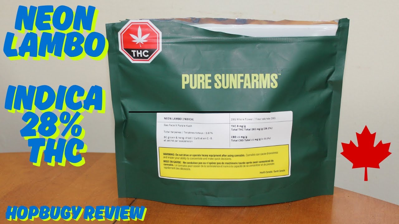 Neon Lambo Pure Sunfarms 28% THC Indica Pot Review