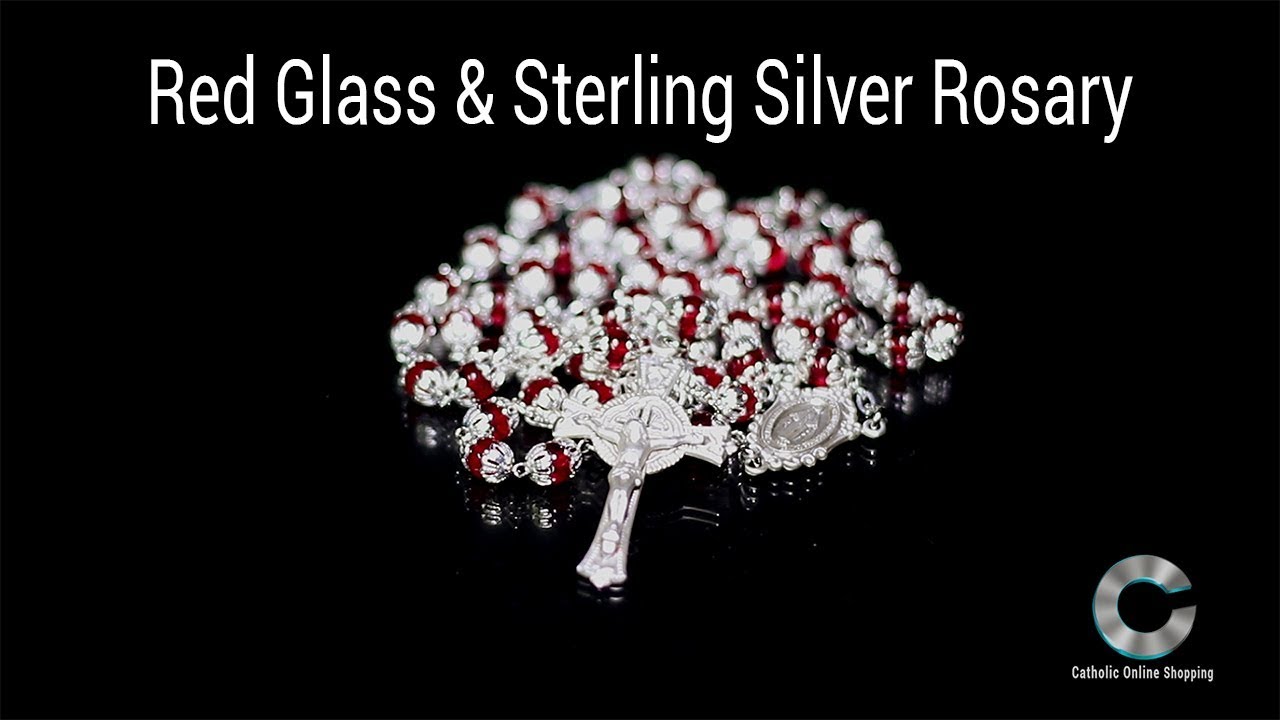 Splendido rosario in argento sterling con doppio tappo in vetro rosso HD