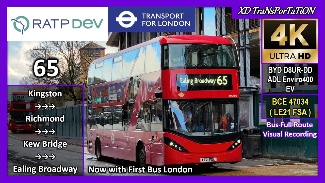 [RATP London] 65 ~ Kingston, Brook Street ➝ Ealing Broadway Station (Now with First bus)【4K UW】