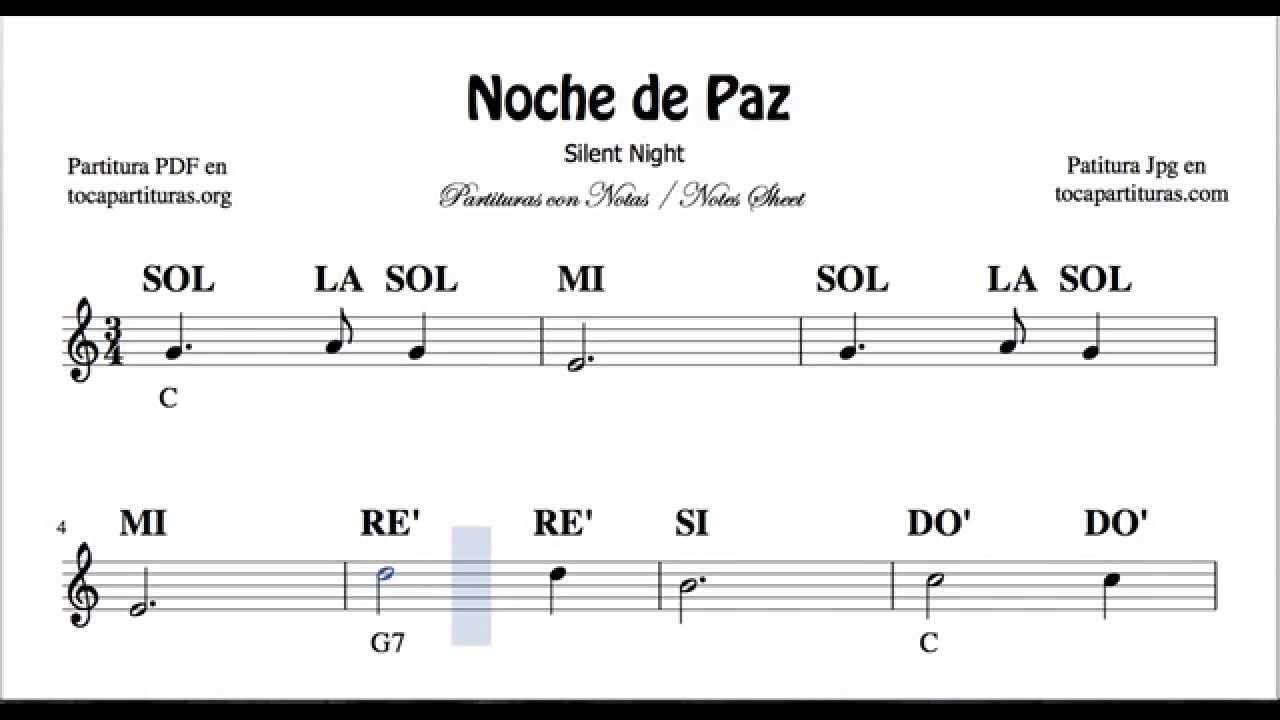 Noche de Paz Partitura con Notas para Flauta Violín Oboe Tutorial con Notas y Acordes en Do Mayor
