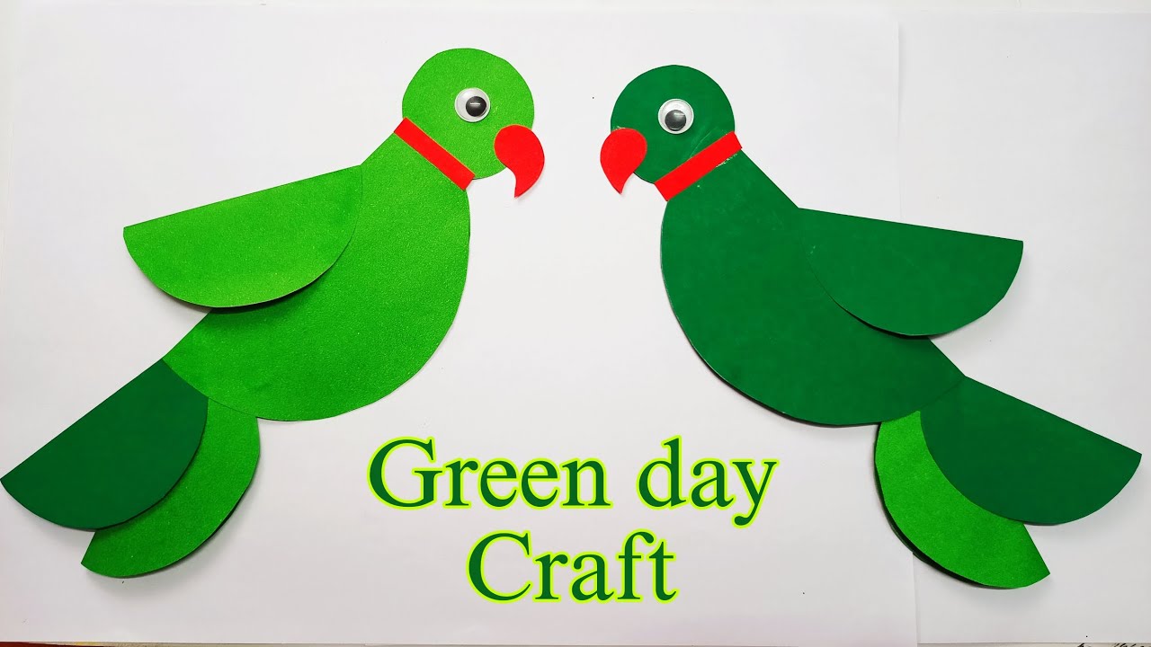 How to make paper parrot | Green day craft for school decoration | Green paper parrot | Easy craft