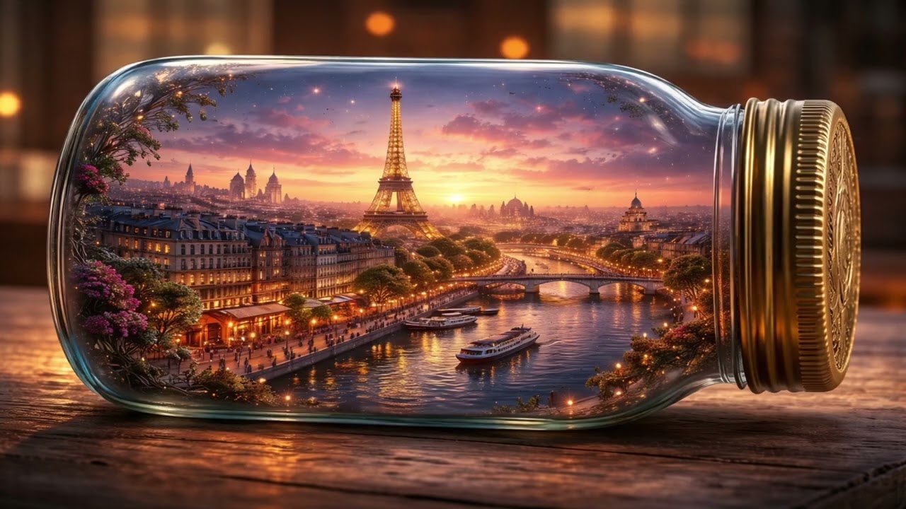  Magical Paris in a Glass Bottle ✨ | Eiffel Tower Sunset Fantasy | Romantic Wall Art 4K