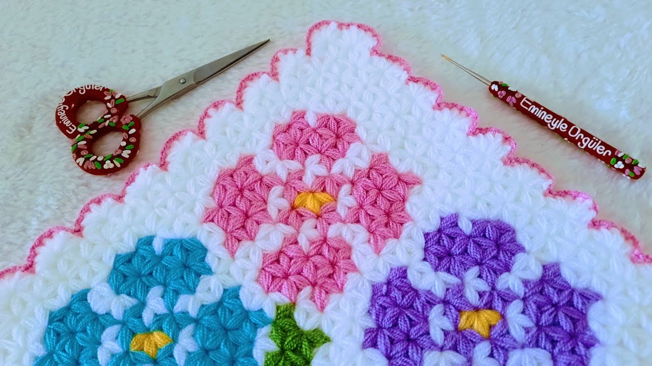  2025💜çiçekli kare lif modeli 🧶the most beautiful knitting pattern #enyenilifmodelleri #knitting 