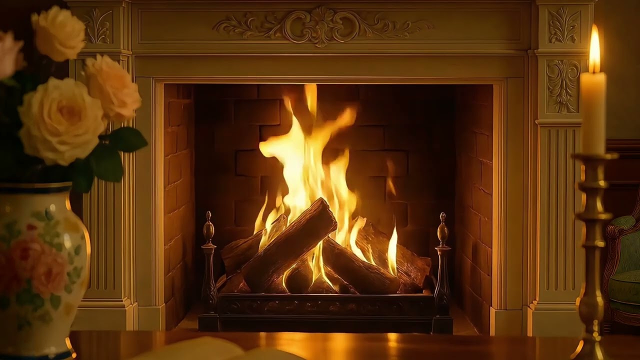 Romantic Fireplace Ambience in 4K | Cozy Bridgerton Style Room for Relaxation & Sleep (5 Hours)