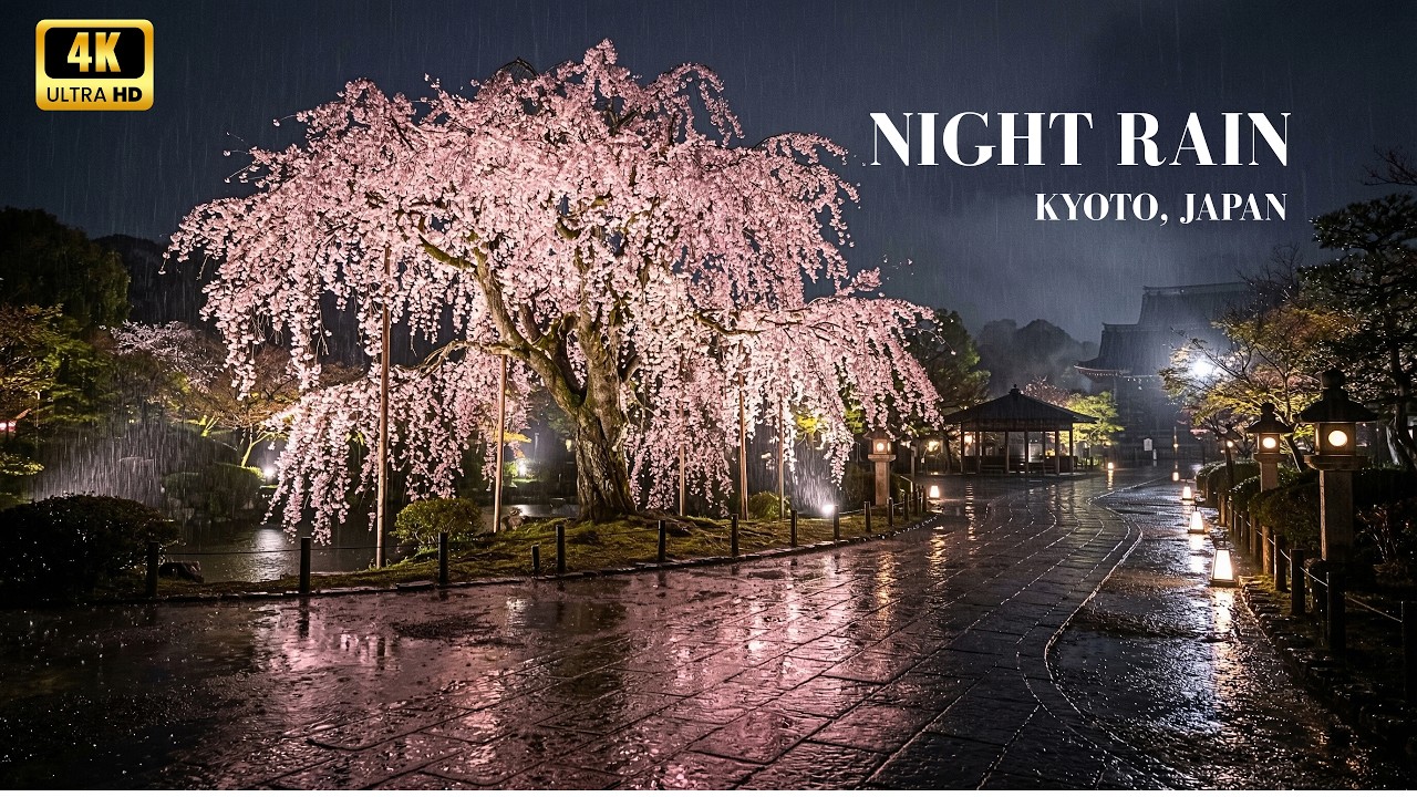Heavy Rain in Kyoto Sakura | 3 Hours Rain Sounds for Study & Focus