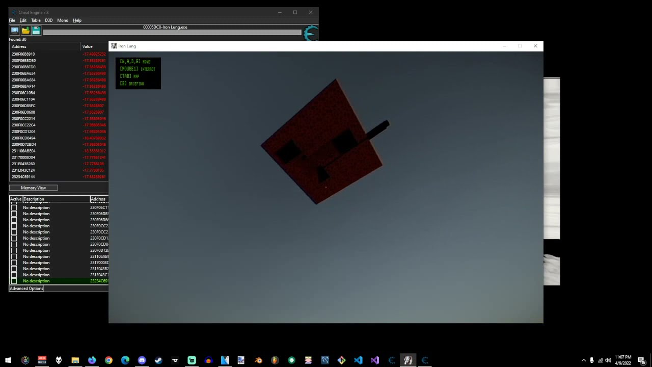 Iron Lung - Finding player coordinates with Cheat Engine