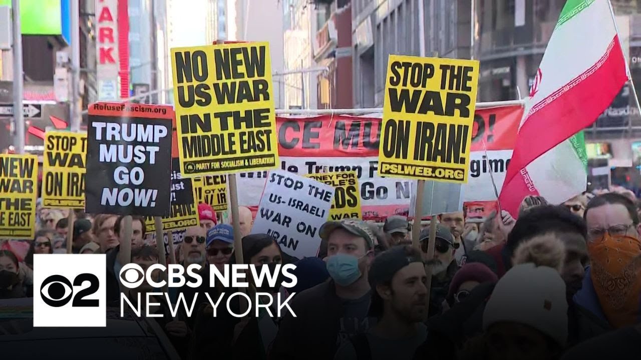 New Yorkers flood Times Square to protest military strikes in Iran