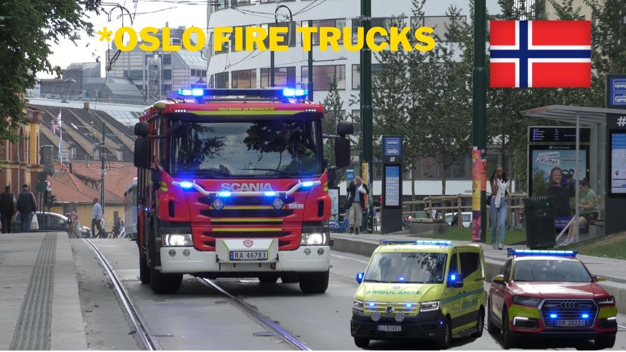 [Norway] Oslo Fire Trucks | Engine 91 & 62, Ladder 93, Røyk RD 012, Redb. 57, Ambulances and Police!
