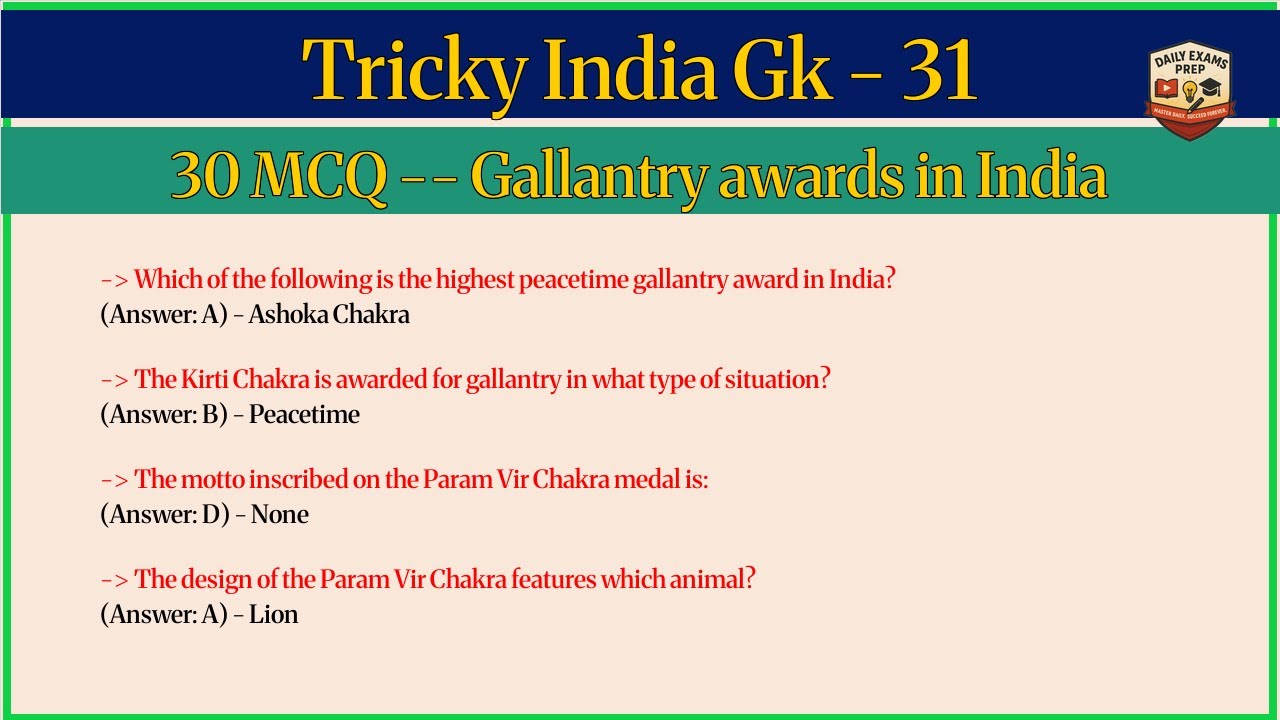 TOP 30 UPSC General Knowledge quiz: Most Important Gallantry Awards Rapid Revision Challenge!