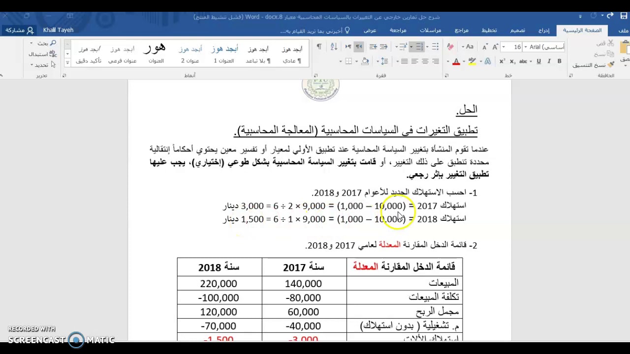 شرح سؤال عملي التغيير في السياسات المحاسبية