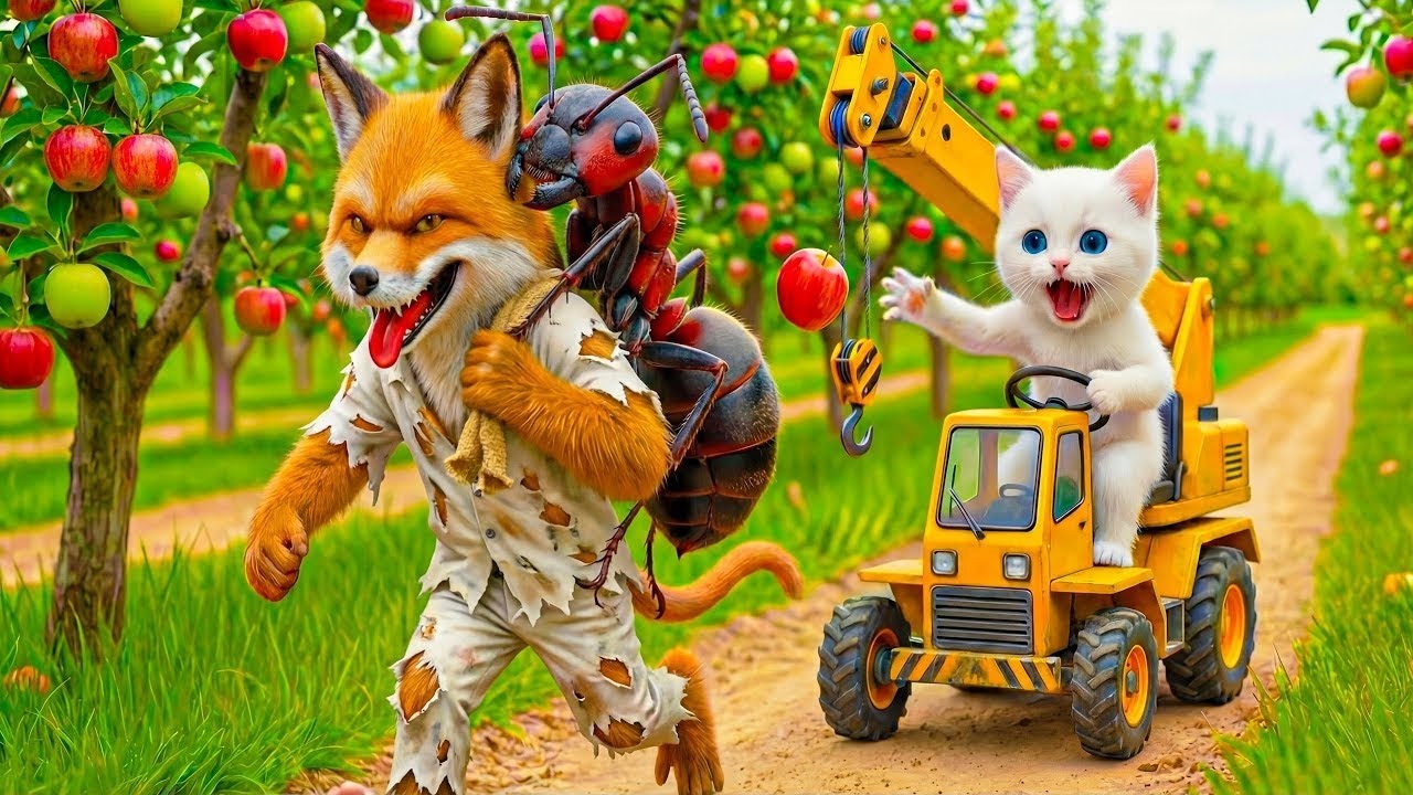 Mama Cat Trims Fur on the Farm and Makes Tiger Hat For Kittens At Home Animation