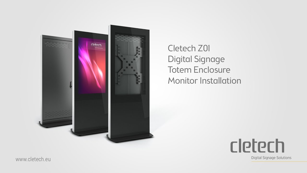Cletech Z01 Digital Signage Totem Enclosure Samsung QMR Series QM55R Monitor Installation