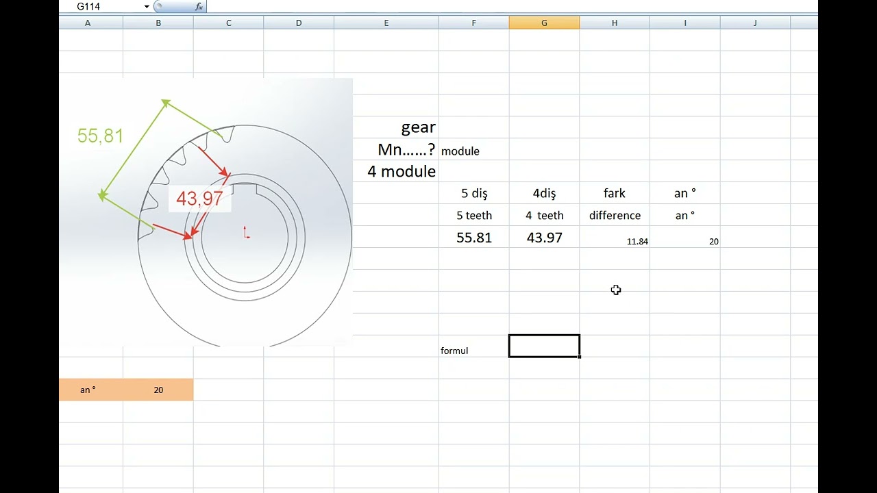 gear module calculation (excel)  dişli modül hesabı