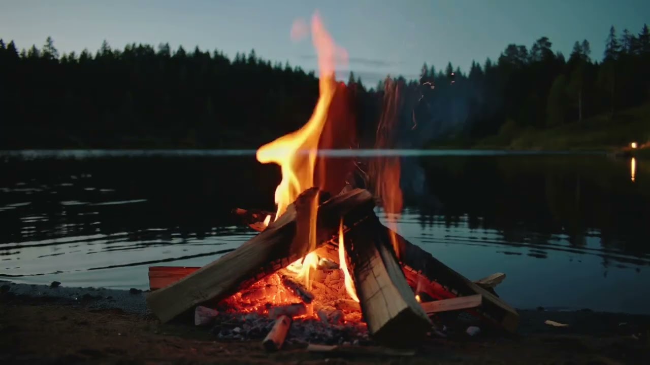 4 Hours Campfire by the Lake 🌊🔥 Relaxing Fire