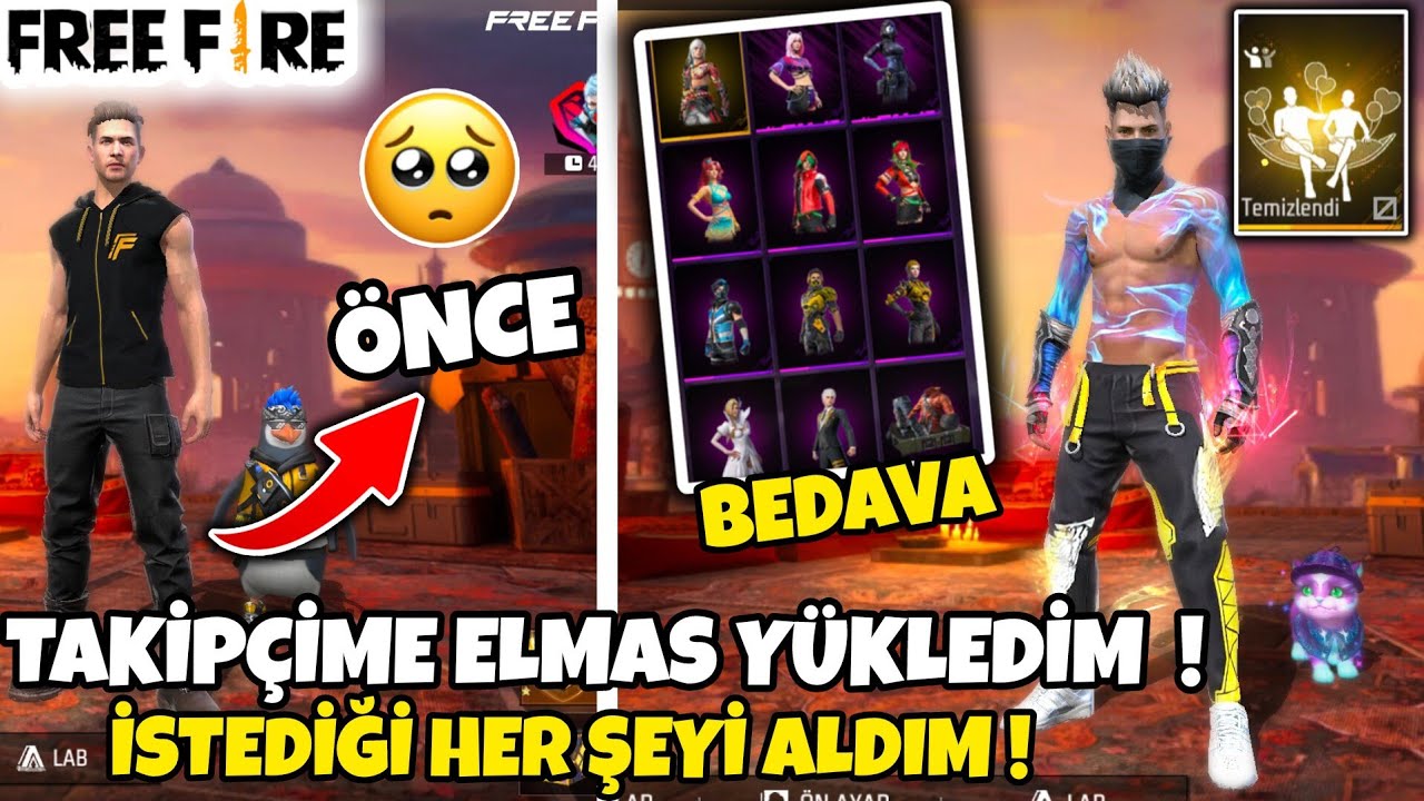 TAKİPÇİME ELMAS YÜKLEDİM! - İSTEDİĞİ İFADEYİ ALDIM - BEDAVA KIYAFET ALDIK  - FREE FİRE ELMAS HARCAMA