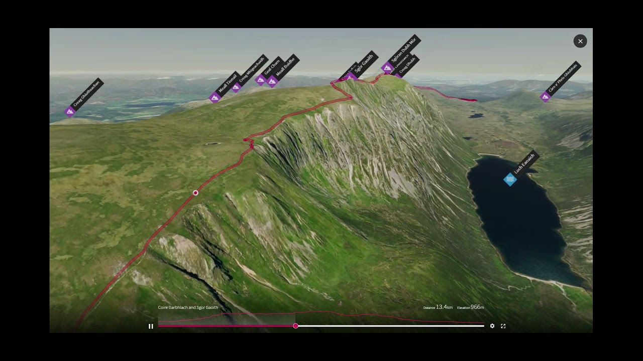 Coire Garbhlach and Sgor Gaoith 3D fly-through