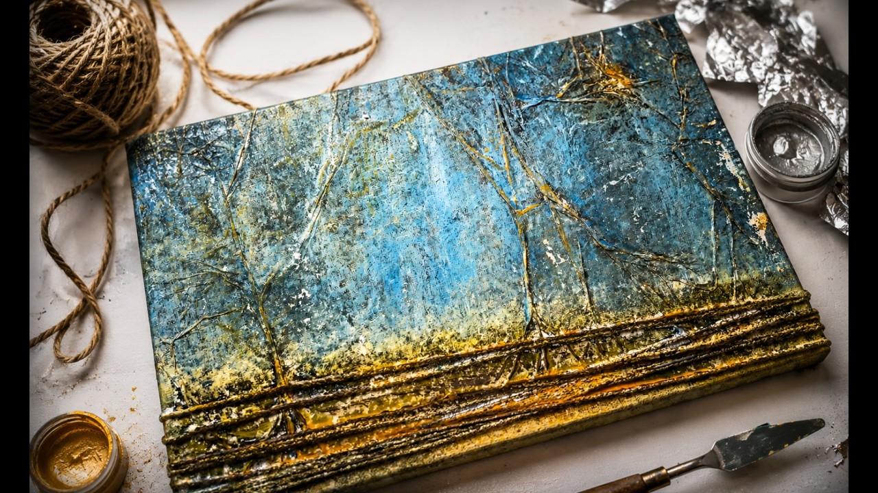 Creating a Mesmerizing Abstract Painting with Aluminum Foil, Wool Yarn, and Acrylics - DIY