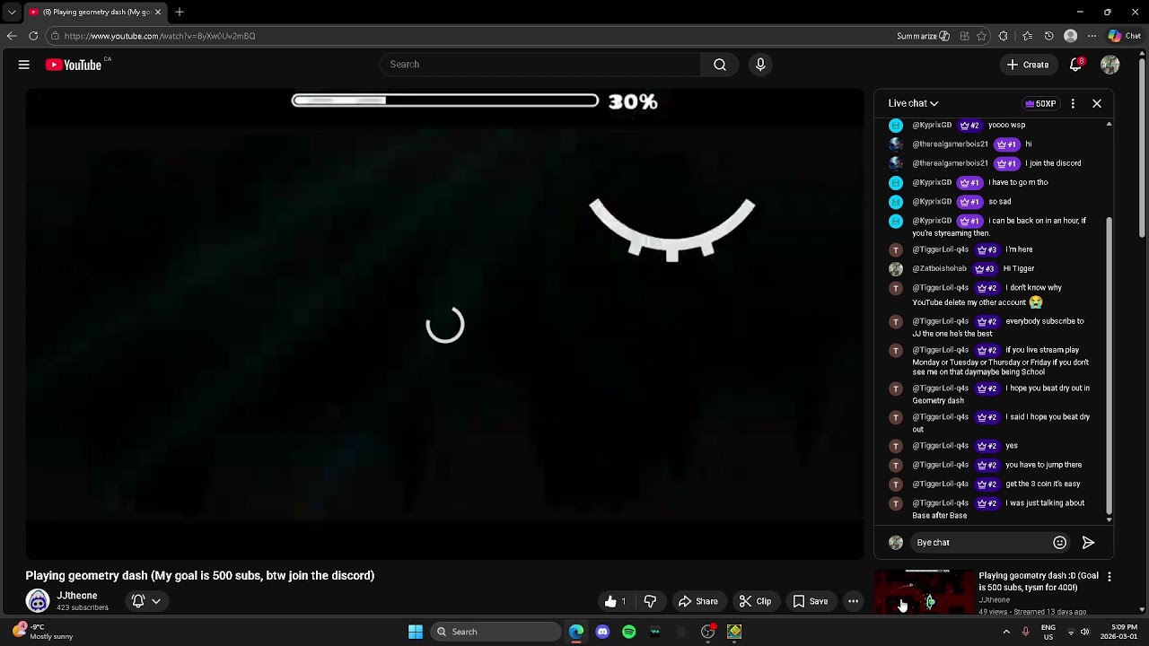 Playing geometry dash (My goal is 500 subs, btw join the discord)