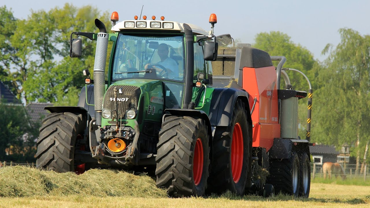 Fendt 820 with Kuhn VBP 2160, baling and wrapping hay | Ronde balen persen en wikkelen | Johan Frens