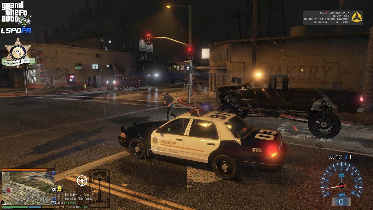 GTA V - LSPDFR 0.4.9🚔 - LSSD/LASD - Rainy Night Patrol - Traffic Stop Backup | Stolen Vehicle - 4K