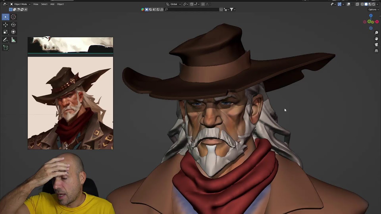 Old Cowboy bust in Blender for 1 hour and 20 minutes!