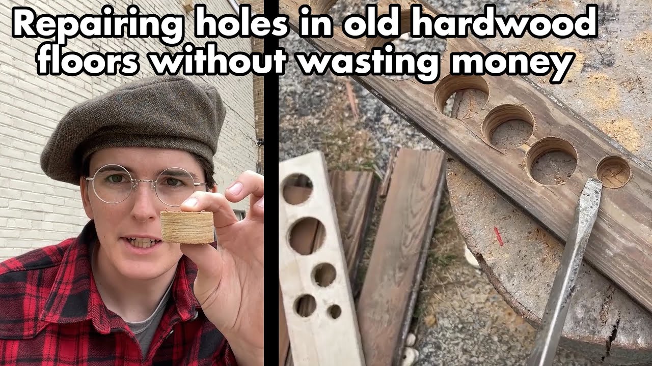 Repairing holes in a hardwood floor without wasting money. Recycle floor boards into wooden plugs!