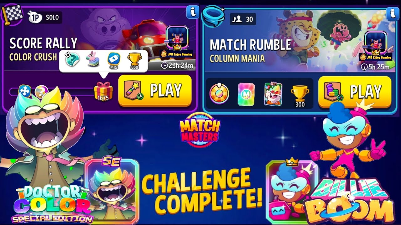 Color Crush Solo Challenge Score Rally/ 1675 Score/ Column Mania+Shared Energy Match Rumble
