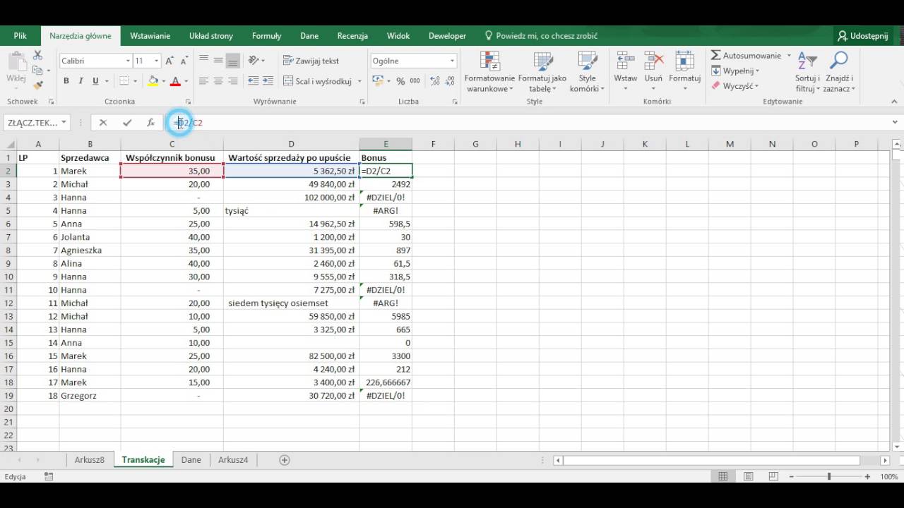 Excel - Funkcja jeżeli błąd