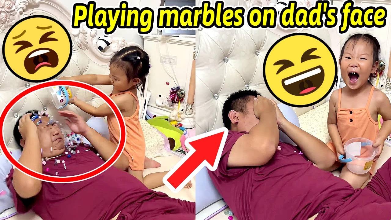 女兒在爸爸的臉上玩彈珠，太調皮了！#父女 #父女日常 #父女组合  #最暖親子陪伴 #男人帶娃系列