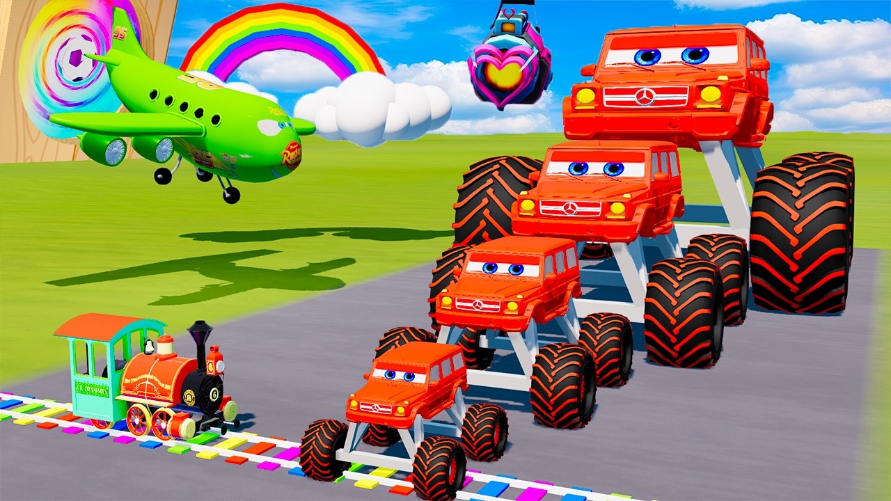Big & Small Red Vizor Monster Truck VS Thomas The Tank Engine | BeamNG.drive