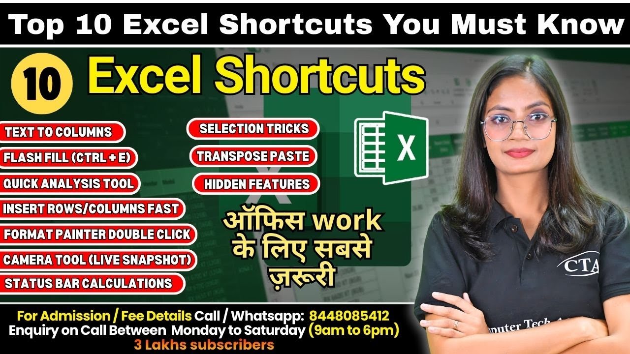 10 Shortcuts Formula in MS Excel | Daily office Uses MS Excel Shortcut Formula Computer Tech Academy