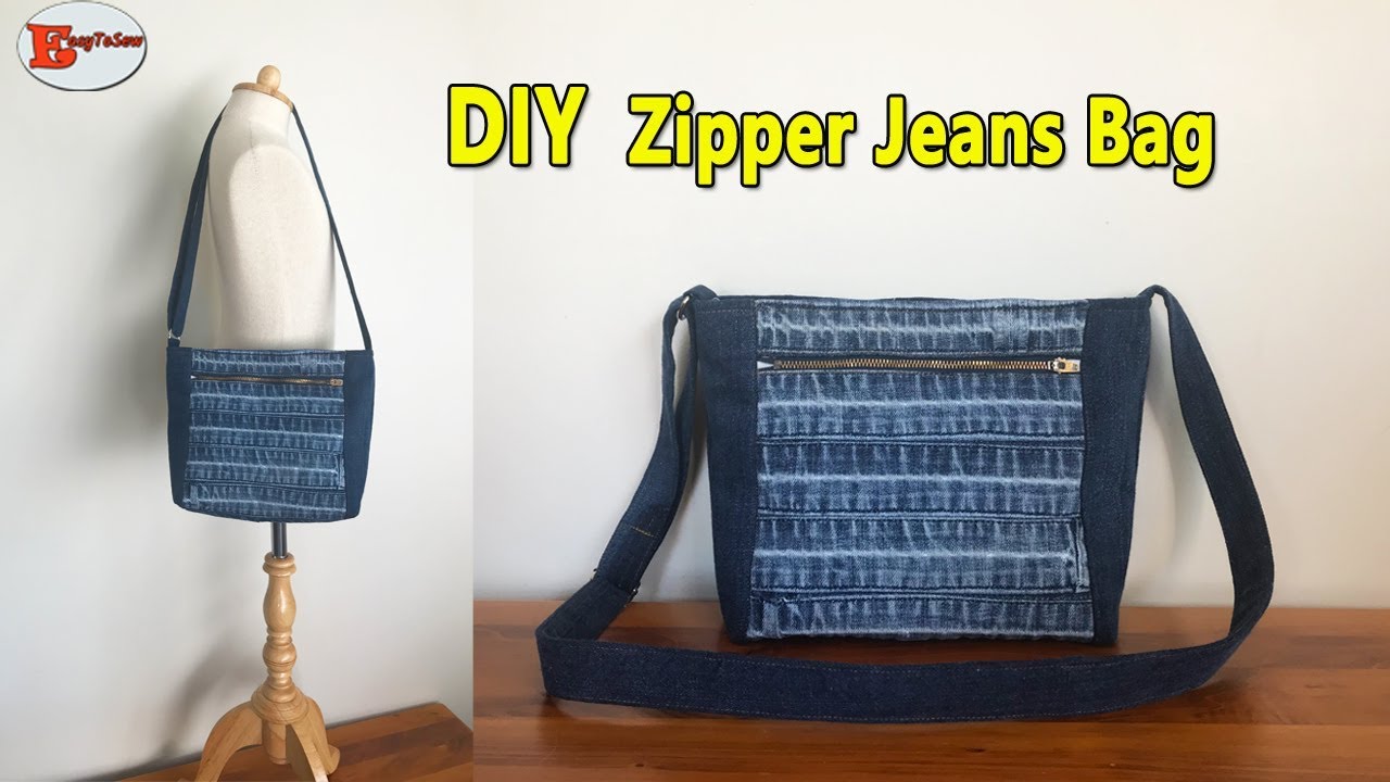 ZIPPER JEANS BAG | DIY BAG |  RECYCLE OLD JEANS | JEANS CROSSBODY BAG SEWING TUTORIAL