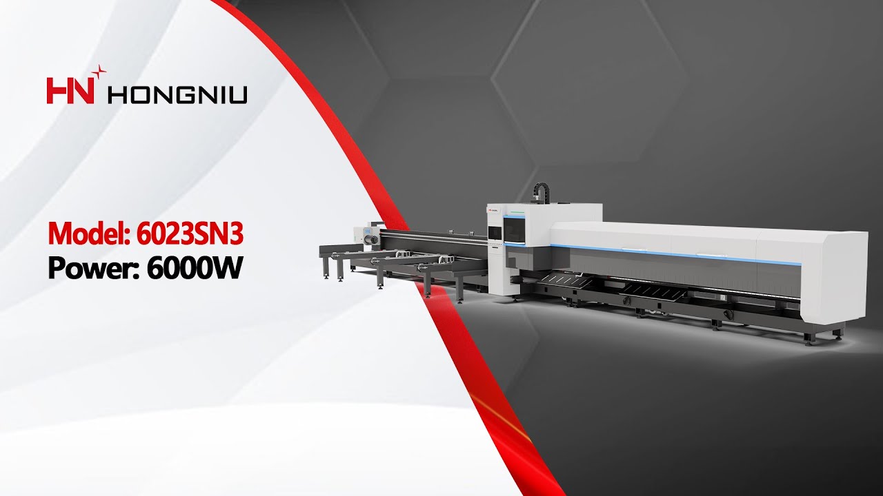 Hongniu laser--Enclosed unloading three chucks pipe laser cutting machine.