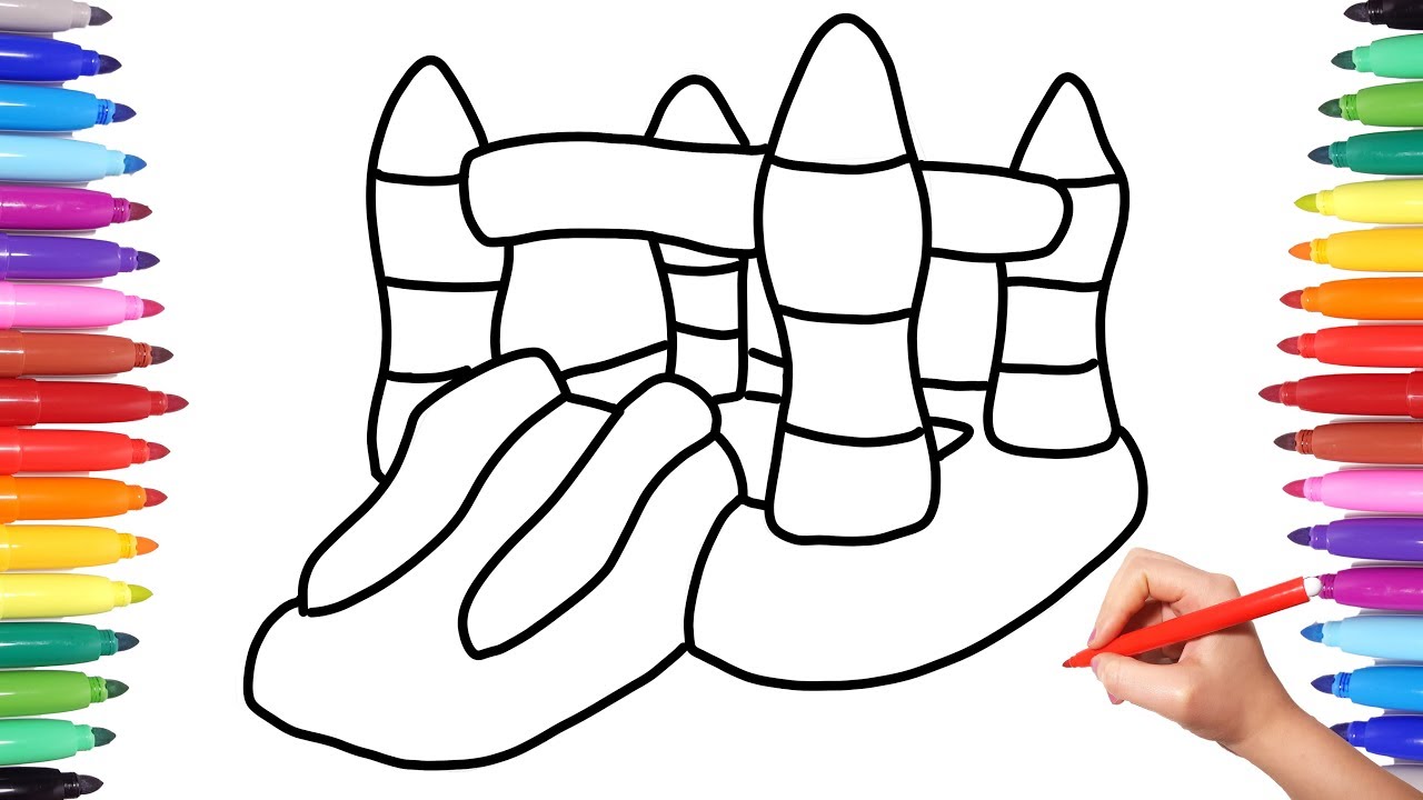 How to Draw a Bouncy Castle for Kids | Bouncy House Coloring Pages for Kids