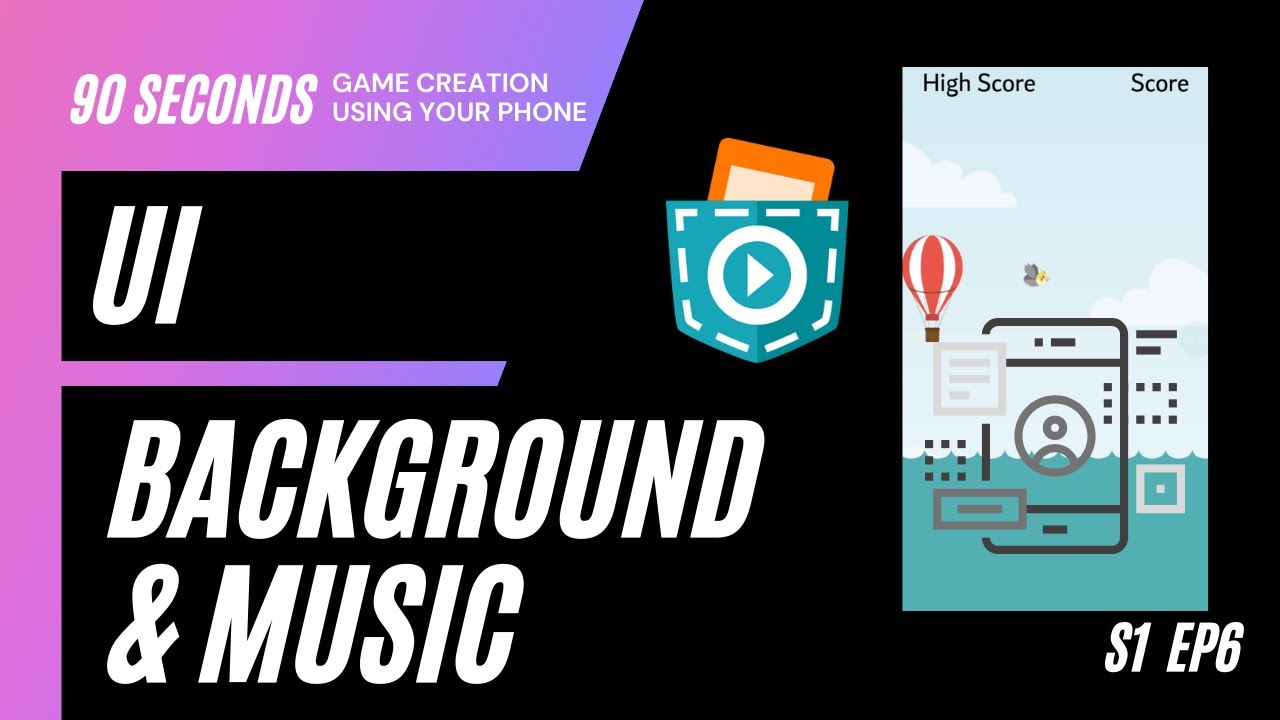 PocketCode Game Engine: Adding a Background, Game Music and a Basic UI for mobile game dev S1 Ep6