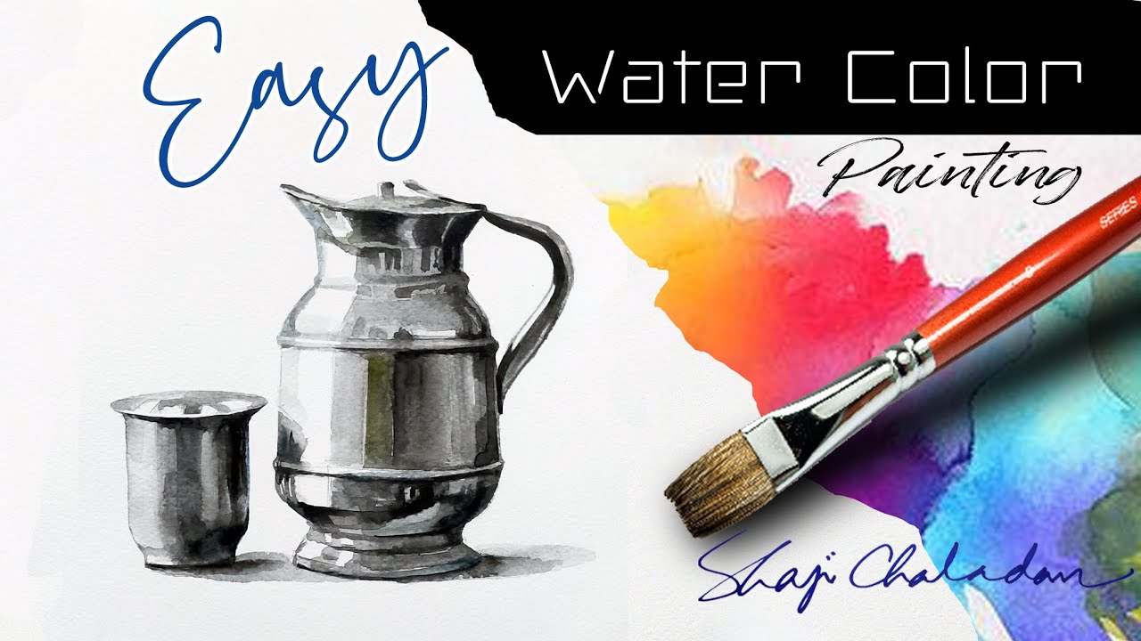 Steel jug and steel glass painting | still life painting | watercolor painting |  paint mixing video