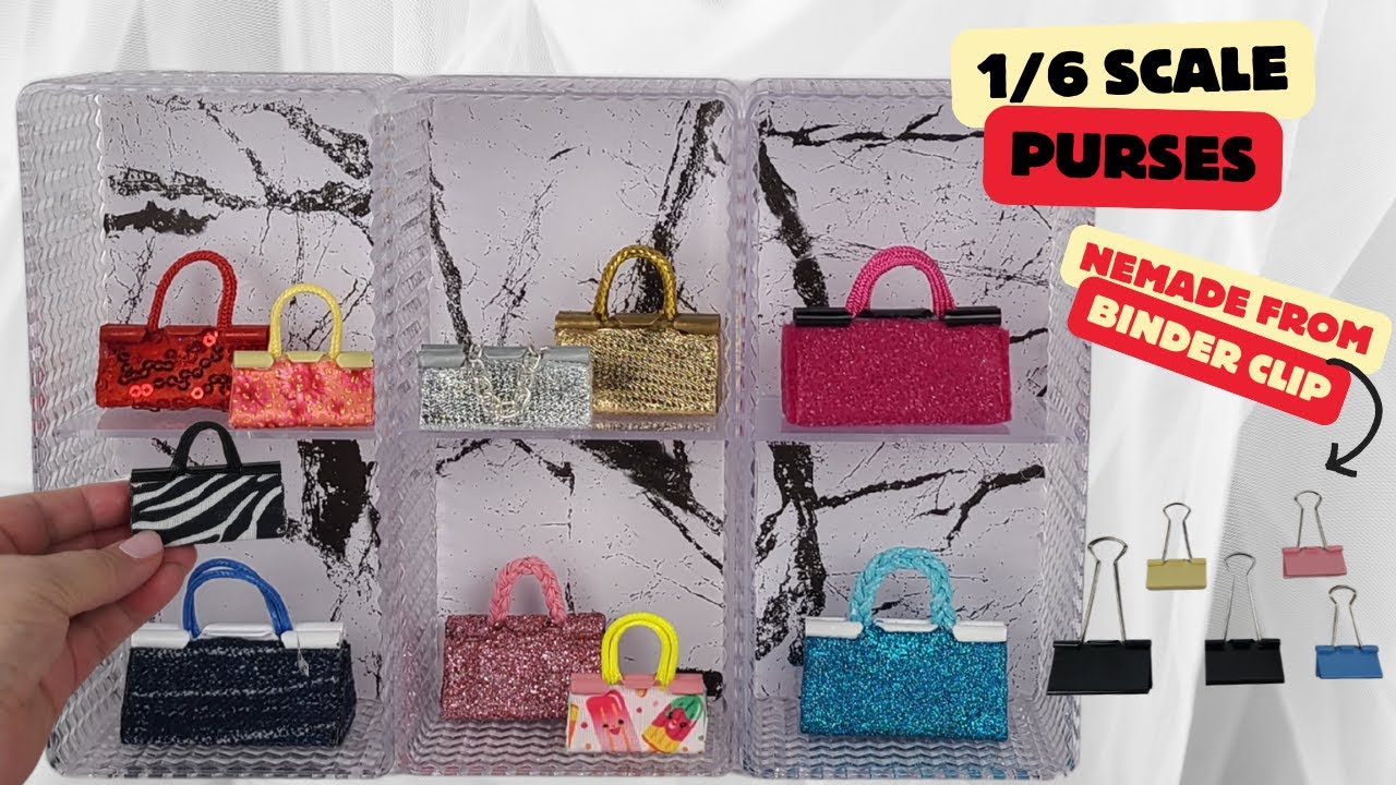 DIY 1/6 Scale Purses - Made from Paper Binder Clips #diybarbie