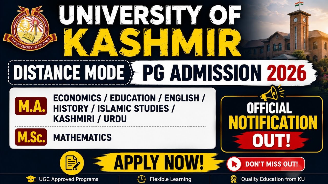 Kashmir University PG Distance Mode Admission 2026 | Official Notification Out | Full Process |