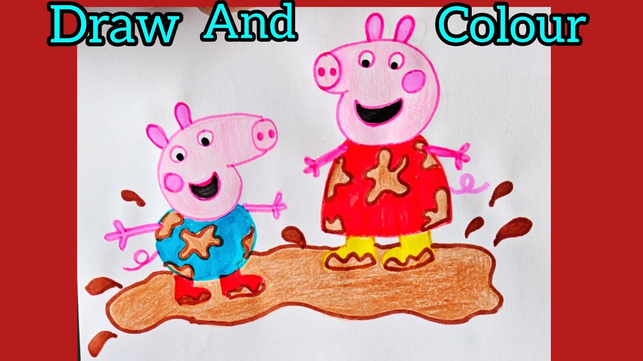 🐷How To Draw Peppa Pig And George Jumping in Muddy Puddles | EASY Step-by-Step Drawing for Kids 👶 🎨
