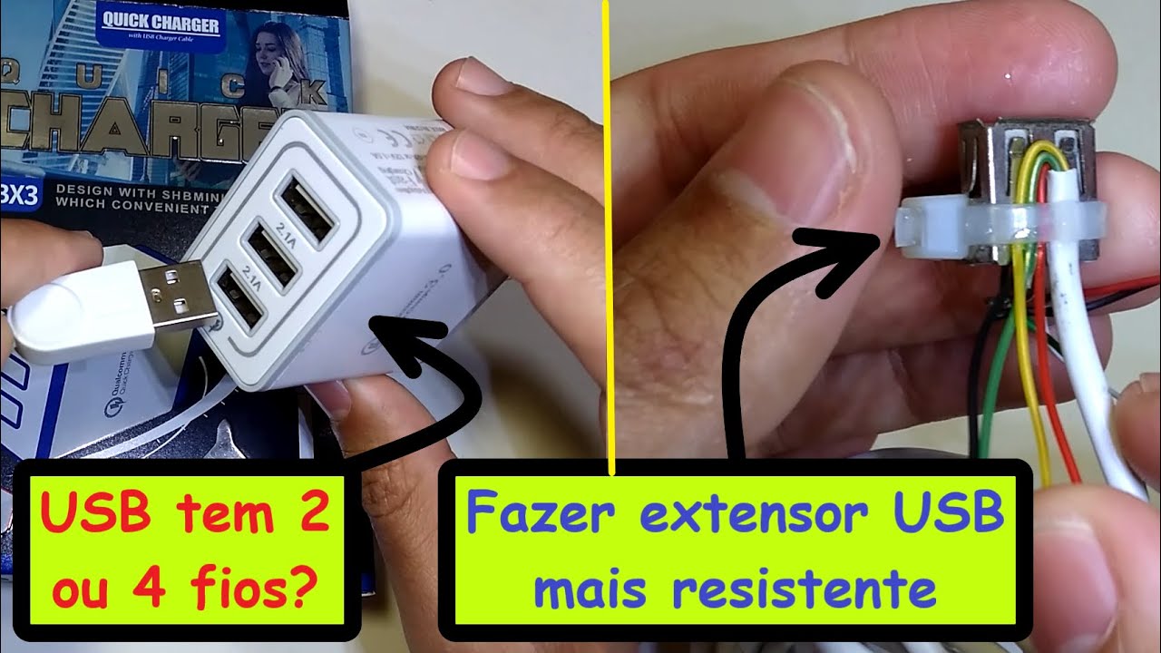 Como saber se um cabo USB tem 4 fios (dados) ou só 2 (força) + Dicas Fazer extensor USB reforçado
