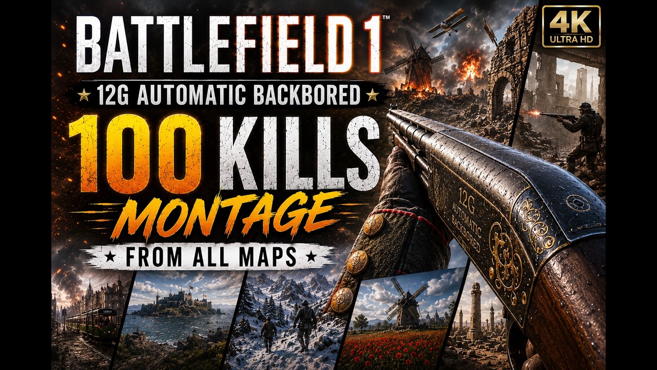 Battlefield 1 12g Automatic Backbored (4K) | 100 Kills Montage From All Maps