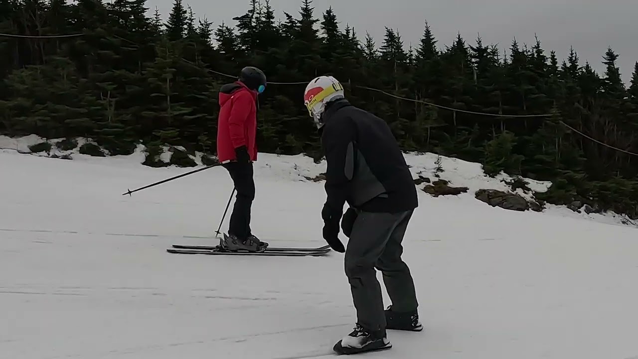 Three people on Tomsen Novaskis / snow skates on a very icy Stratton Mountain, December 23