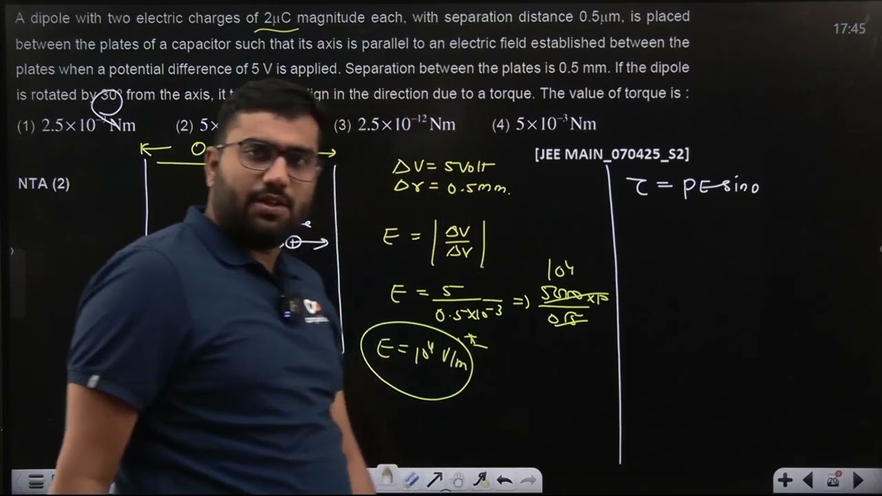 A dipole with two electric charges of   07 APR 2025 SHIFT-2 JEE MAIN PYQ