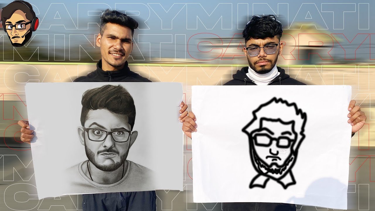 DRAWING CARRY MINATI SKETCH IN A MINUTE CHALLENGE. @CarryMinati @casetooop