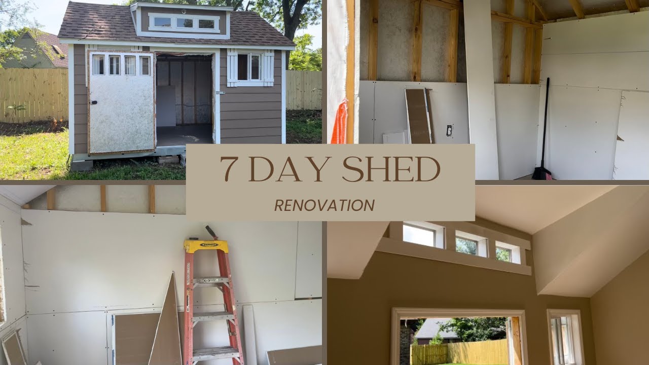 7 Day DIY Shed Renovation: Sheetrock, Paint, and Flooring in a 10x14 Space #fyp #shed #diy